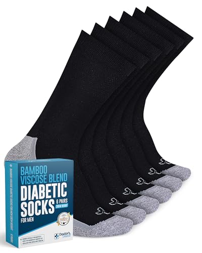 Doctor's Select Bamboo Viscose Diabetic Socks for Men - 6 Pairs Crew Neuropathy Socks for Men | Diabetic Socks for Men 9-12