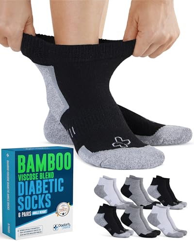 Doctor's Select Bamboo Viscose Ankle Diabetic Socks for Women & Men - 6 Pairs Viscose Bamboo Socks Woman, Low Cut Non Binding