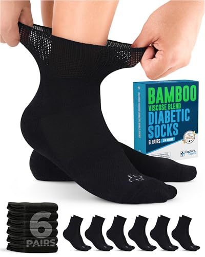 Doctor's Select Bamboo Viscose Diabetic Socks for Women & Men - 6 Pairs, Viscose Bamboo Socks Woman, Non Binding, Wide Top
