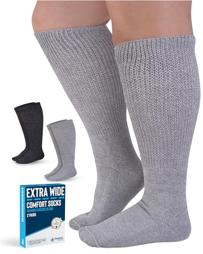 Doctor's Select 2 Pairs Extra Wide Socks for Swollen Feet - Bamboo Viscose Lymphedema Socks | Diabetic Bariatric Socks