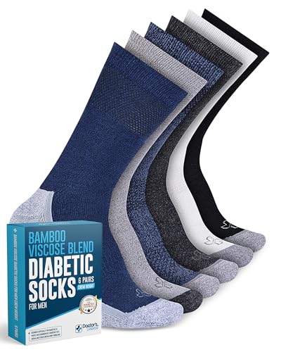 Doctor's Select Bamboo Viscose Diabetic Socks for Men - 6 Pairs Crew Neuropathy Socks for Men | Diabetic Socks for Men 9-12