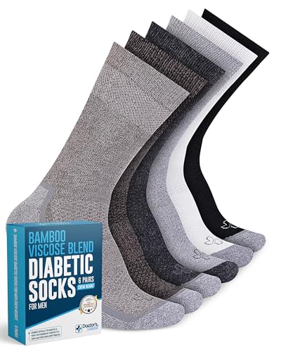 Doctor's Select Bamboo Viscose Diabetic Socks for Men - 6 Pairs Crew Neuropathy Socks for Men | Diabetic Socks for Men 9-12