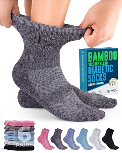 Doctor's Select Bamboo Viscose Diabetic Socks for Women & Men - 6 Pairs, Viscose Bamboo Socks Woman, Non Binding, Wide Top