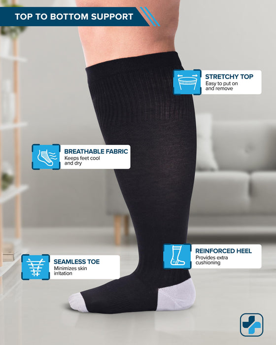 Doctor's Select 3 Pairs Plus Size Compression Socks Wide Calf - 15-20 mmHg Bamboo Viscose Knee High Socks for Circulation Support