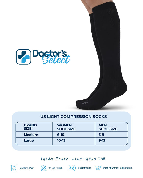 Doctor's Select Bamboo Viscose Light Compression Socks for Women & Men - 3 Pairs, 8-15 mmHg Compression Socks, Knee High