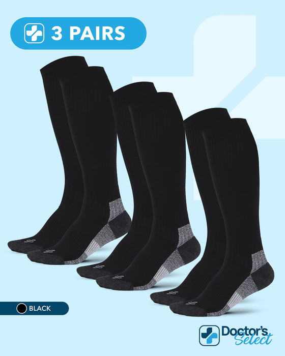 Doctor's Select Bamboo Viscose Light Compression Socks for Women & Men - 3 Pairs, 8-15 mmHg Compression Socks, Knee High