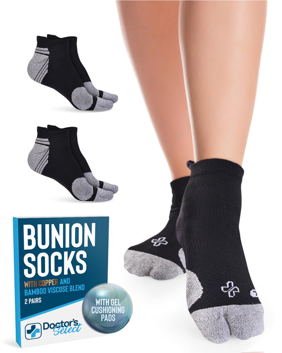 Doctor's Select Bunion Socks for Women and Men - 2 Pairs | Bunion Relief Socks with Copper and Bamboo Viscose | Toe Separator