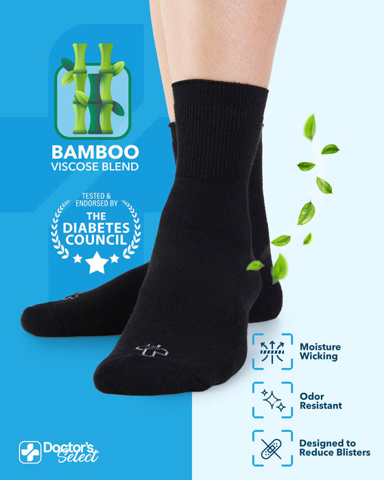 Doctor's Select Bamboo Viscose Diabetic Socks for Women & Men - 6 Pairs, Viscose Bamboo Socks Woman, Non Binding, Wide Top