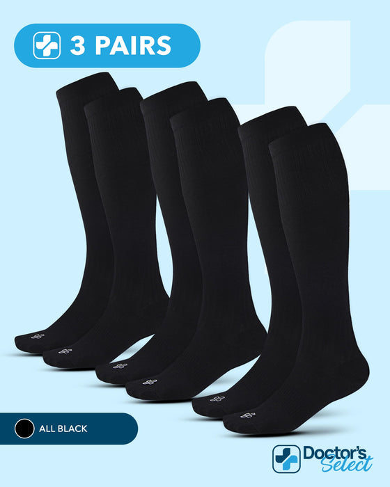 Doctor's Select Bamboo Viscose Light Compression Socks for Women & Men - 3 Pairs, 8-15 mmHg Compression Socks, Knee High