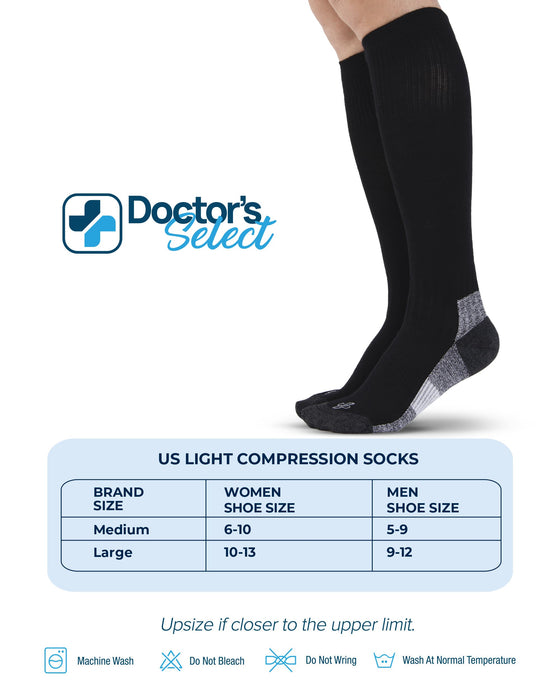 Doctor's Select Bamboo Viscose Light Compression Socks for Women & Men - 3 Pairs, 8-15 mmHg Compression Socks, Knee High