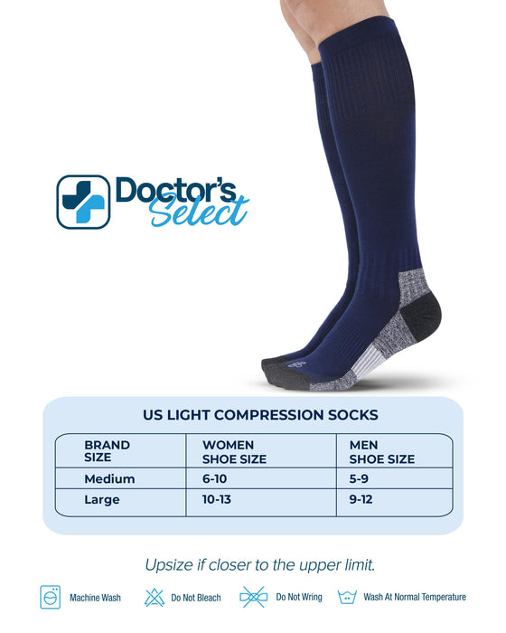 Doctor's Select Bamboo Viscose Light Compression Socks for Women & Men - 3 Pairs, 8-15 mmHg Compression Socks, Knee High