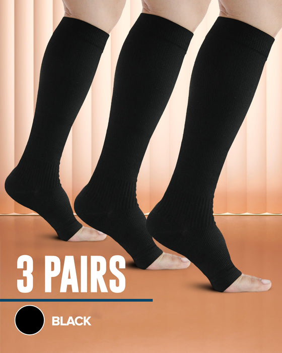 Doctor's Select 3 Pairs Copper Toeless Compression Socks Women & Men - 20-30 mmHg Open Toe Compression Socks Knee High Women