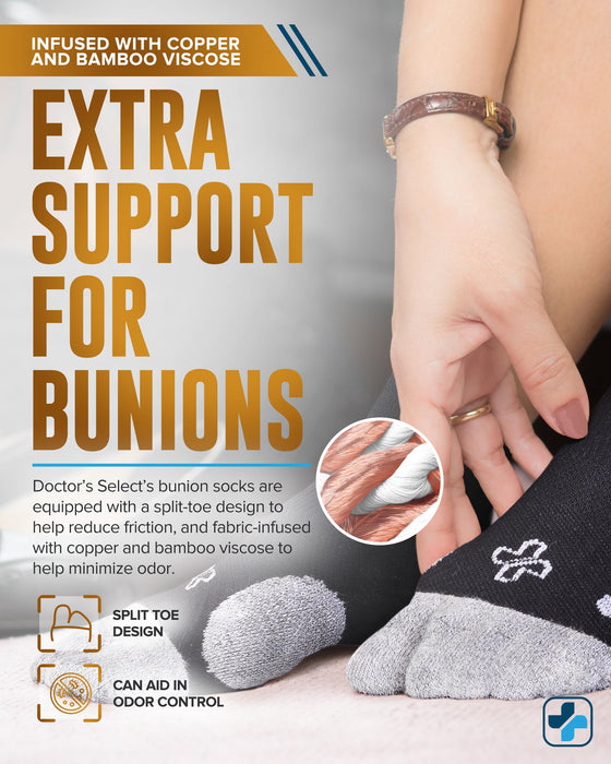 Doctor's Select Bunion Socks for Women and Men - 2 Pairs | Bunion Relief Socks with Copper and Bamboo Viscose | Toe Separator