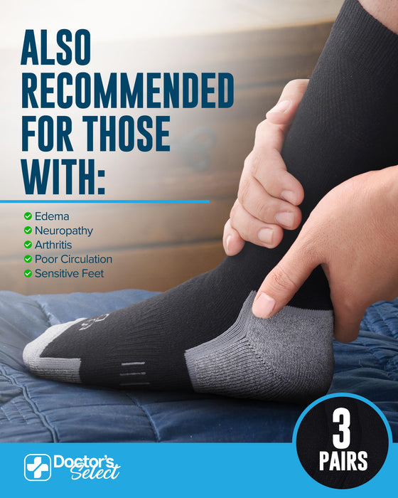 Doctor's Select Bamboo Viscose Diabetic Socks for Men - 3 Pairs Crew Diabetic Neuropathy Socks for Men | Mens Diabetic Socks