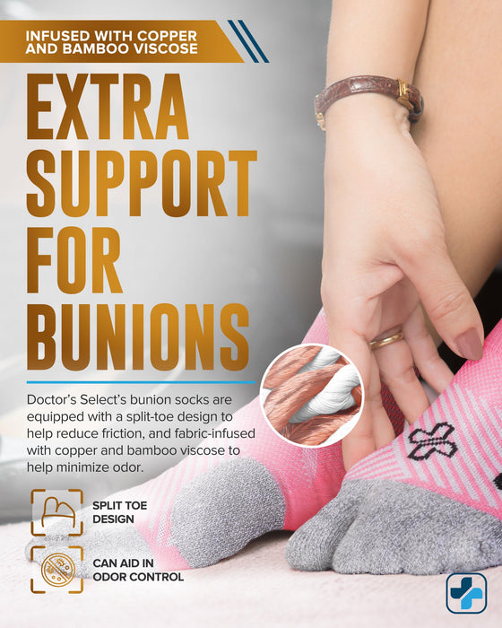 Doctor's Select Bunion Socks for Women and Men - 2 Pairs | Bunion Relief Socks with Copper and Bamboo Viscose | Toe Separator