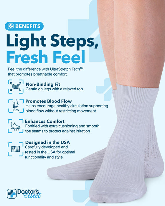 Doctor's Select Bamboo Viscose Diabetic Socks for Women & Men - 6 Pairs Non Binding Viscose Bamboo Socks for Swollen Feet