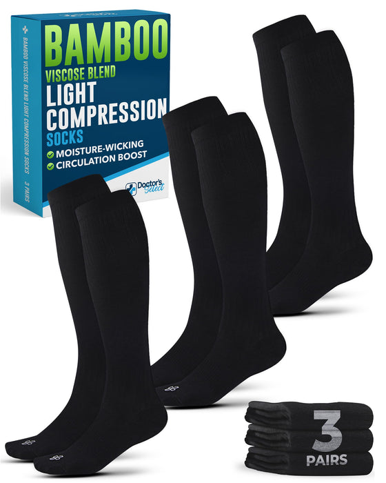 Doctor's Select Bamboo Viscose Light Compression Socks for Women & Men - 3 Pairs, 8-15 mmHg Compression Socks, Knee High