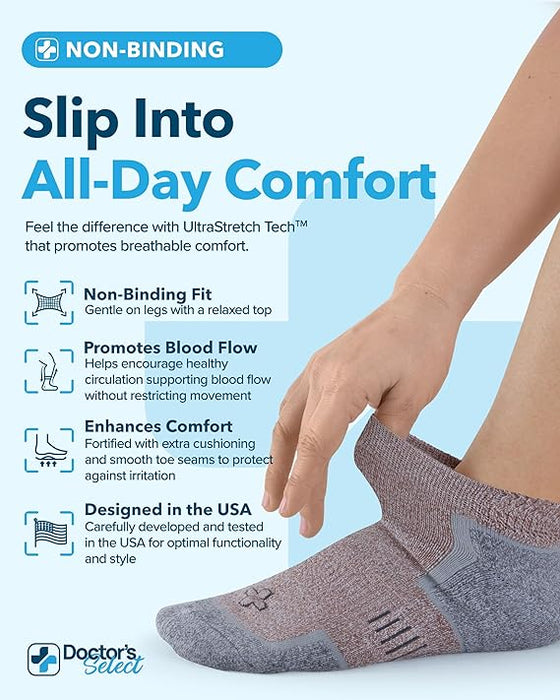 Doctor's Select Bamboo Viscose Diabetic Ankle Socks for Men & Women - 6 Pairs,Viscose Bamboo Socks Woman,Low Cut,Non Binding