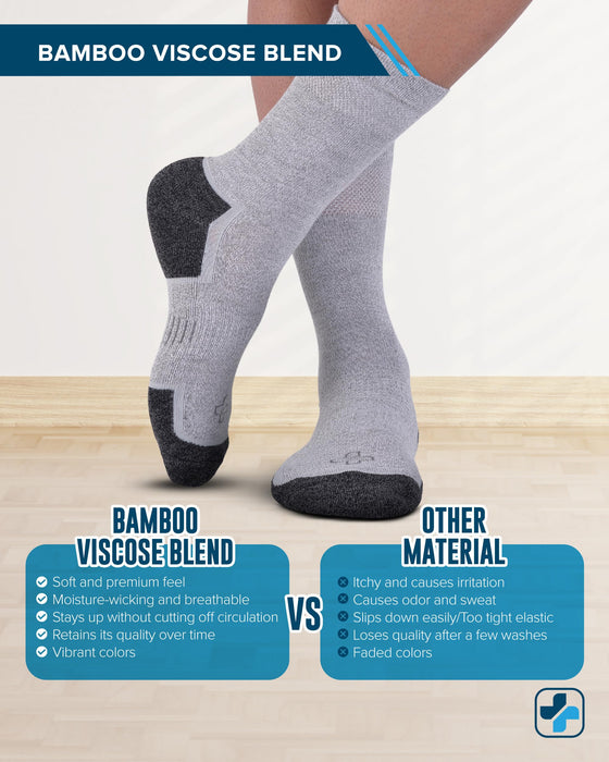 Doctor's Select Bamboo Viscose Diabetic Socks for Men - 3 Pairs Crew Diabetic Neuropathy Socks for Men | Mens Diabetic Socks