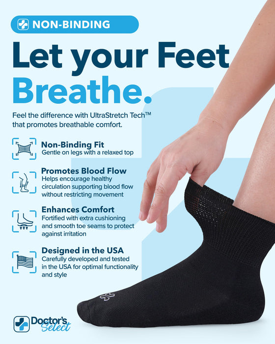 Doctor's Select Bamboo Viscose Diabetic Socks for Women & Men - 6 Pairs, Viscose Bamboo Socks Woman, Non Binding, Wide Top