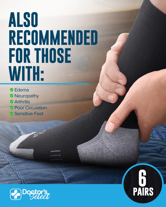 Doctor's Select Bamboo Viscose Diabetic Socks for Men - 6 Pairs Crew Neuropathy Socks for Men | Diabetic Socks for Men 9-12