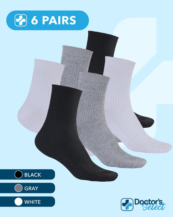Doctor's Select Bamboo Viscose Diabetic Socks for Women & Men - 6 Pairs Non Binding Viscose Bamboo Socks for Swollen Feet