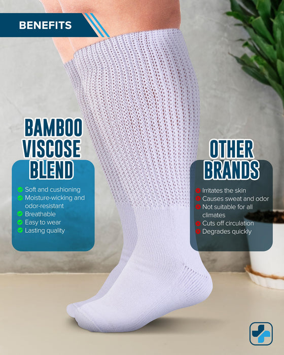 Doctor's Select 2 Pairs Extra Wide Socks for Swollen Feet - Bamboo Viscose Lymphedema Socks | Diabetic Bariatric Socks