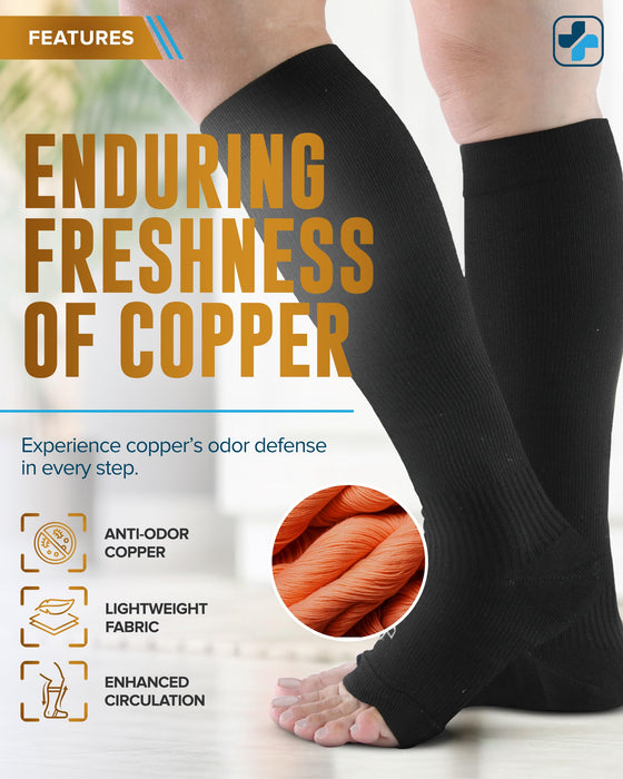 Doctor's Select 3 Pairs Copper Toeless Compression Socks Women & Men - 20-30 mmHg Open Toe Compression Socks Knee High Women