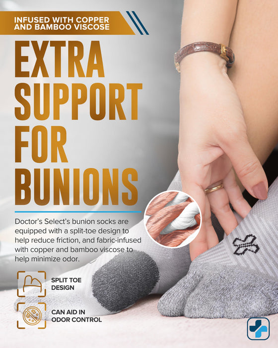 Doctor's Select Bunion Socks for Women and Men - 2 Pairs | Bunion Relief Socks with Copper and Bamboo Viscose | Toe Separator