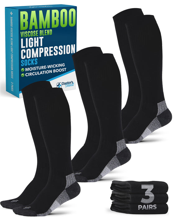 Doctor's Select Bamboo Viscose Light Compression Socks for Women & Men - 3 Pairs, 8-15 mmHg Compression Socks, Knee High
