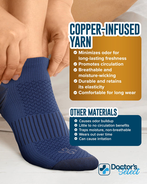 Doctor's Select Copper Ankle Compression Socks for Women and Men - 4 Pairs | Athletic Running Plantar Fasciitis Socks