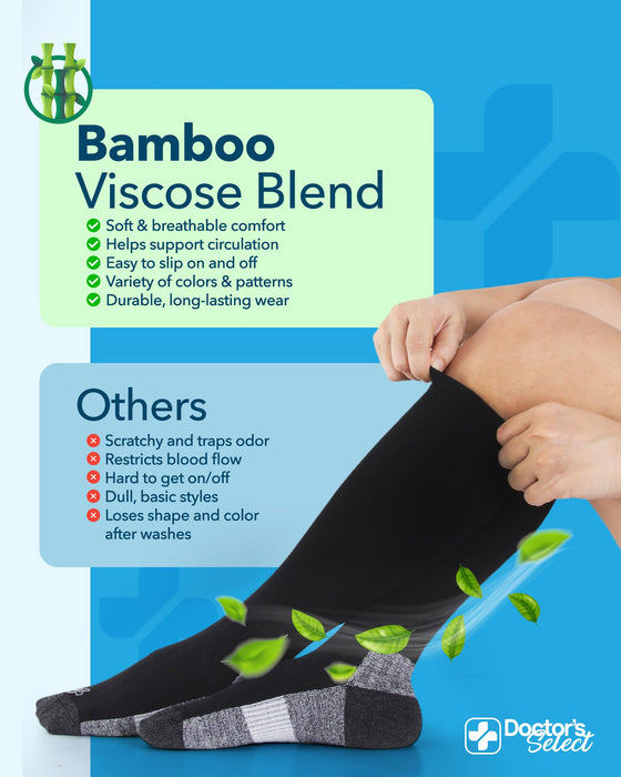 Doctor's Select Bamboo Viscose Light Compression Socks for Women & Men - 3 Pairs, 8-15 mmHg Compression Socks, Knee High