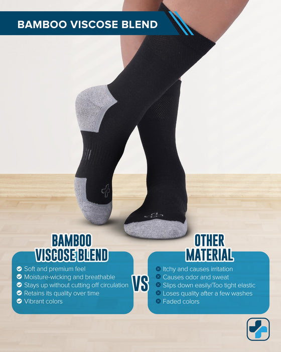 Doctor's Select Bamboo Viscose Diabetic Socks for Men - 6 Pairs Crew Neuropathy Socks for Men | Diabetic Socks for Men 9-12