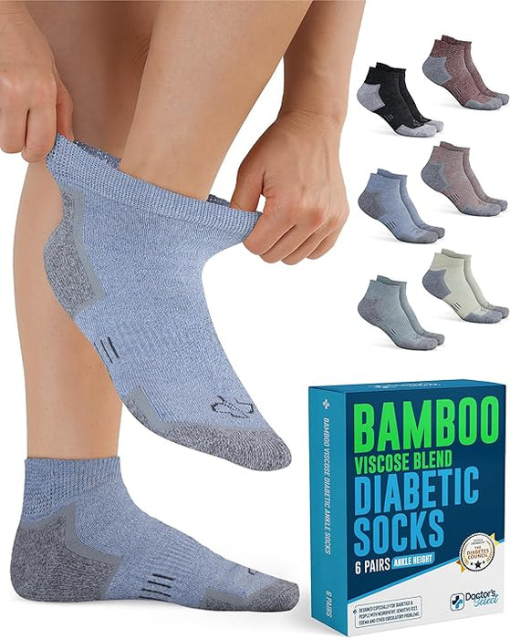 Doctor's Select Bamboo Viscose Diabetic Ankle Socks for Men & Women - 6 Pairs,Viscose Bamboo Socks Woman,Low Cut,Non Binding