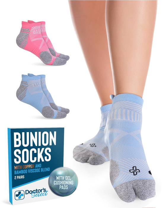 Doctor's Select Bunion Socks for Women and Men - 2 Pairs | Bunion Relief Socks with Copper and Bamboo Viscose | Toe Separator