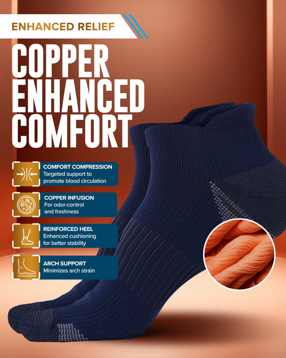 Doctor's Select Copper Ankle Compression Socks for Women and Men - 4 Pairs | Athletic Running Plantar Fasciitis Socks