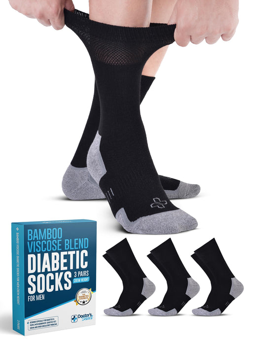 Doctor's Select Bamboo Viscose Diabetic Socks for Men - 3 Pairs Crew Diabetic Neuropathy Socks for Men | Mens Diabetic Socks