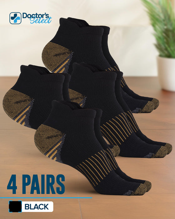 Doctor's Select Copper Ankle Compression Socks for Women and Men - 4 Pairs | Athletic Running Plantar Fasciitis Socks