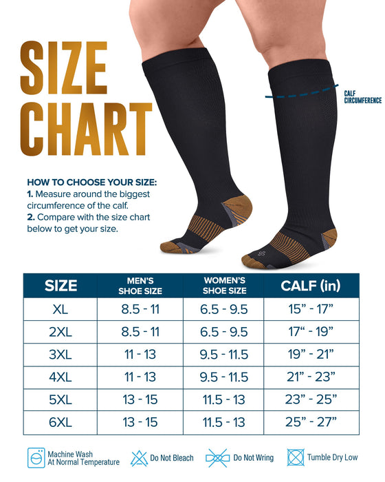 Doctor's Select Copper Plus Size Compression Socks Wide Calf - 2 Pairs | 20-30mmHg Extra Wide Calf Compression Socks Women