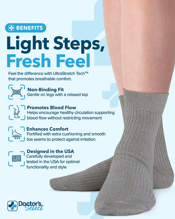 Doctor's Select Bamboo Viscose Diabetic Socks for Women & Men - 6 Pairs Non Binding Viscose Bamboo Socks for Swollen Feet