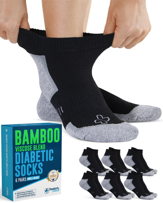 Doctor's Select Bamboo Viscose Ankle Diabetic Socks for Women & Men - 6 Pairs Viscose Bamboo Socks Woman, Low Cut Non Binding