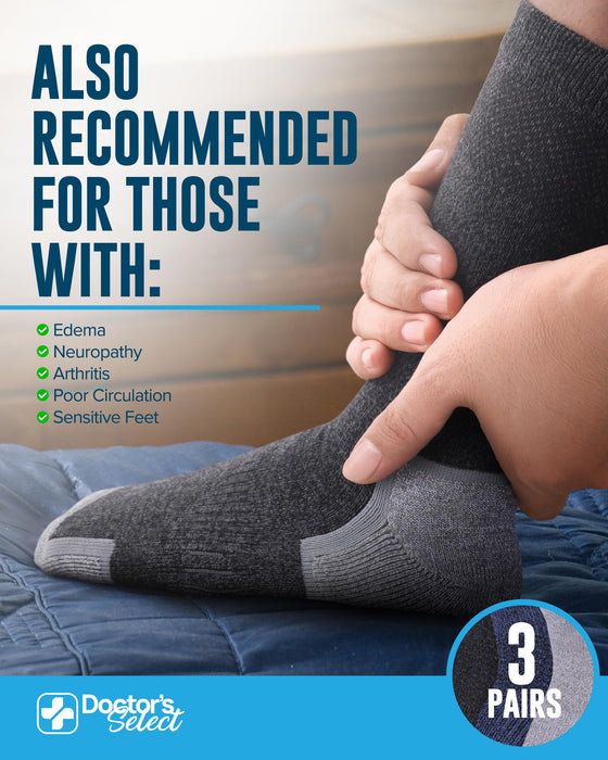 Doctor's Select Bamboo Viscose Diabetic Socks for Men - 3 Pairs Crew Diabetic Neuropathy Socks for Men | Mens Diabetic Socks