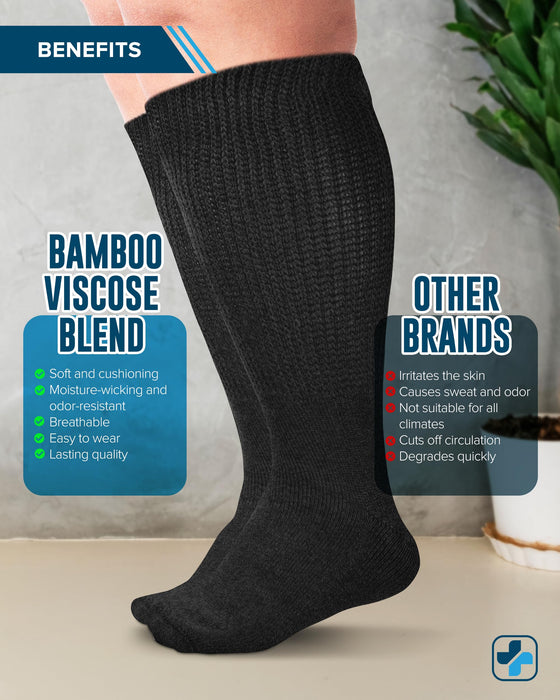 Doctor's Select 2 Pairs Extra Wide Socks for Swollen Feet - Bamboo Viscose Lymphedema Socks | Diabetic Bariatric Socks