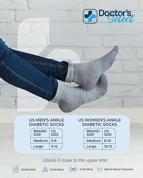 Doctor's Select Bamboo Viscose Diabetic Ankle Socks for Men & Women - 6 Pairs,Viscose Bamboo Socks Woman,Low Cut,Non Binding