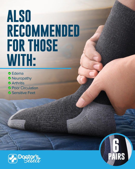 Doctor's Select Bamboo Viscose Diabetic Socks for Men - 6 Pairs Crew Neuropathy Socks for Men | Diabetic Socks for Men 9-12