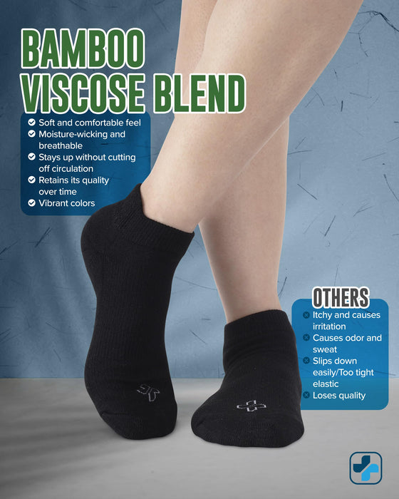 Doctor's Select Viscose Bamboo Ankle Diabetic Socks for Women and Men - 6 Pairs | Super Soft, Non Binding, Loose Wide Top