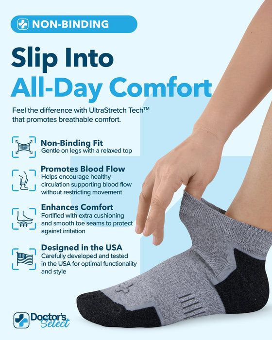 Doctor's Select Bamboo Viscose Ankle Diabetic Socks for Women & Men - 6 Pairs Viscose Bamboo Socks Woman, Low Cut Non Binding