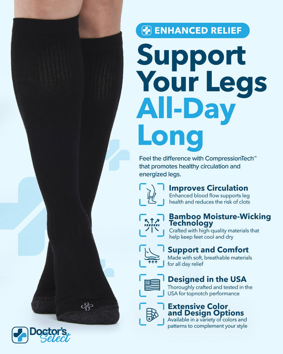 Doctor's Select Bamboo Viscose Light Compression Socks for Women & Men - 3 Pairs, 8-15 mmHg Compression Socks, Knee High