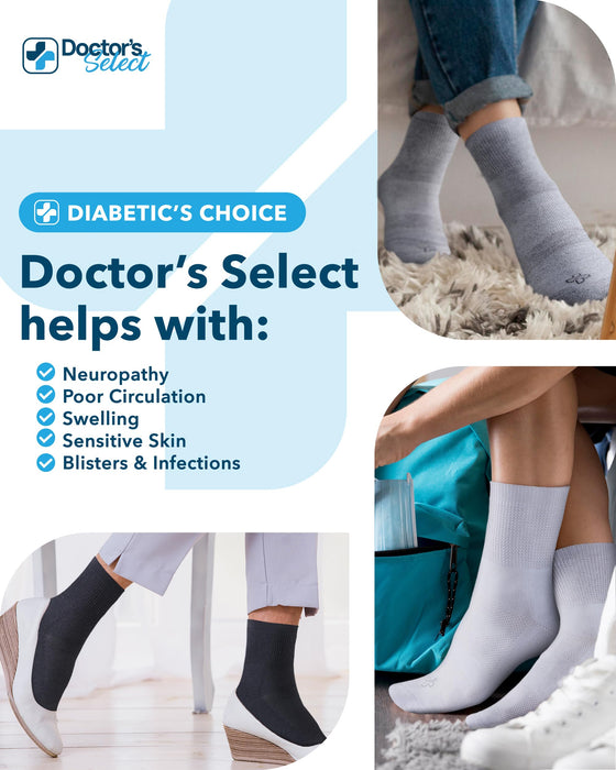 Doctor's Select Bamboo Viscose Diabetic Socks for Women & Men - 6 Pairs, Viscose Bamboo Socks Woman, Non Binding, Wide Top