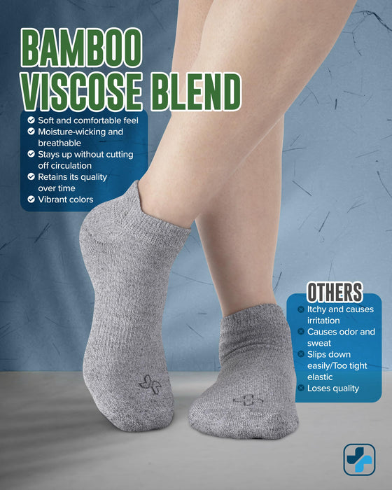 Doctor's Select Viscose Bamboo Ankle Diabetic Socks for Women and Men - 6 Pairs | Super Soft, Non Binding, Loose Wide Top